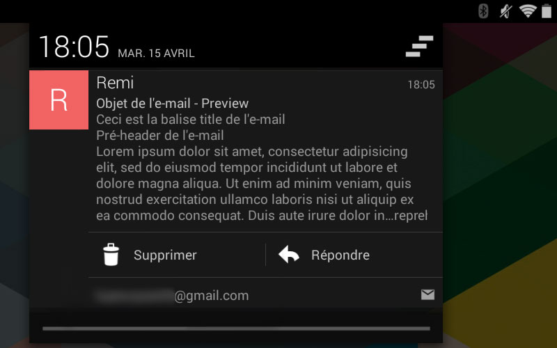 Une notification de l'application E-mail sous Android 4.4