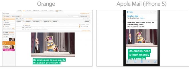 Captures d'écrans sur le webmail d'Orange et Apple Mail sur un iPhone 5.