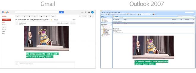 Captures d'écran dans Gmail et Outlook 2007.