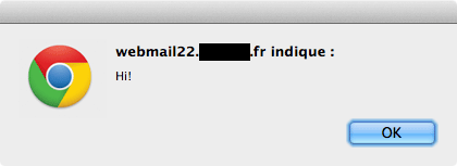 Une alerte JavaScript déclenchée depuis un webmail